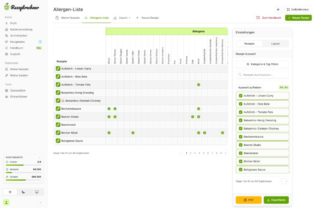 Rezeptrechner Software, Ansicht 2