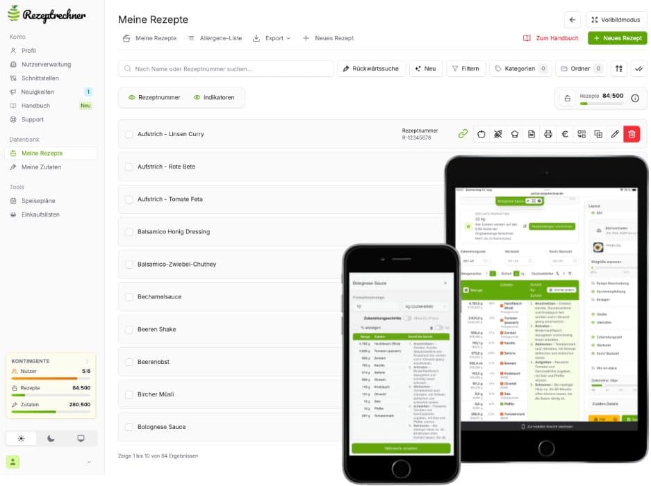 Rezeptrechner Software, Ansicht 3