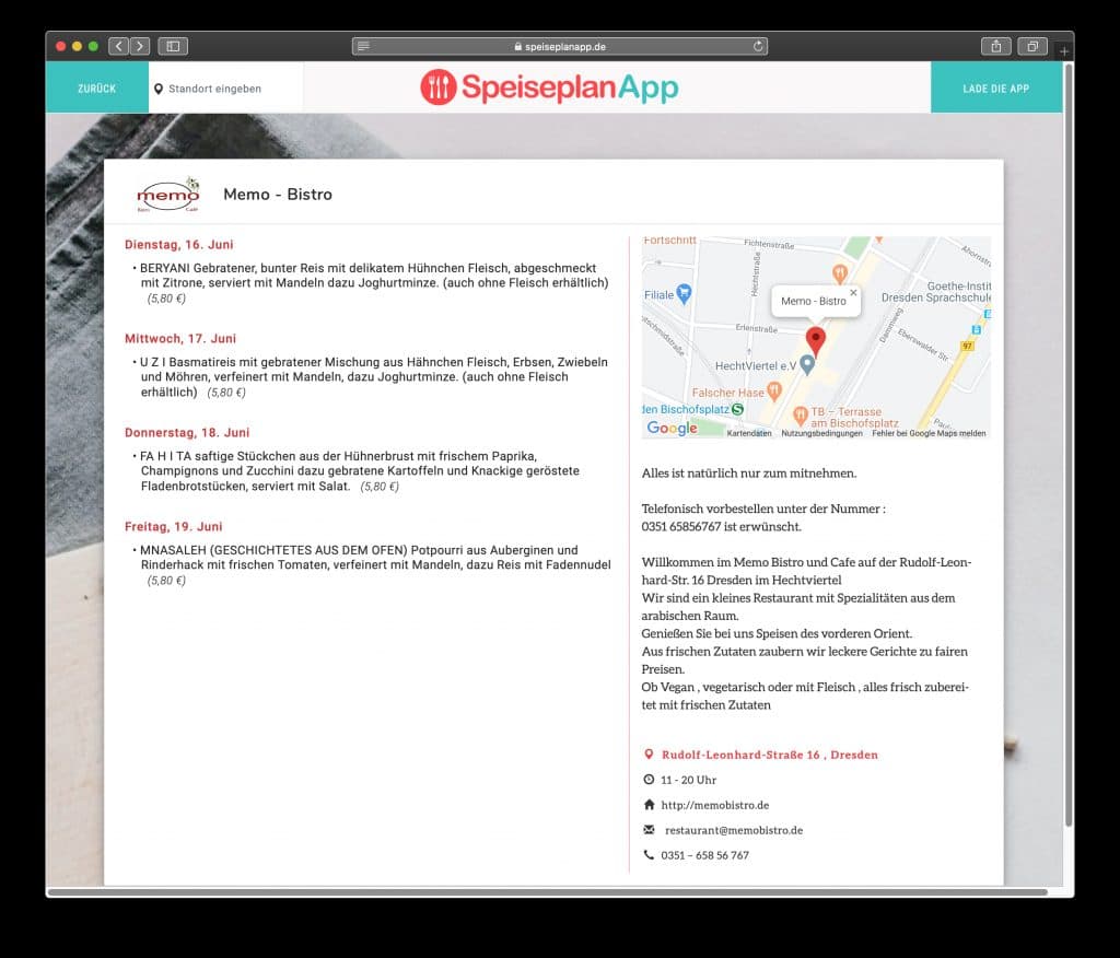 SpeiseplanApp, Ansicht 1
